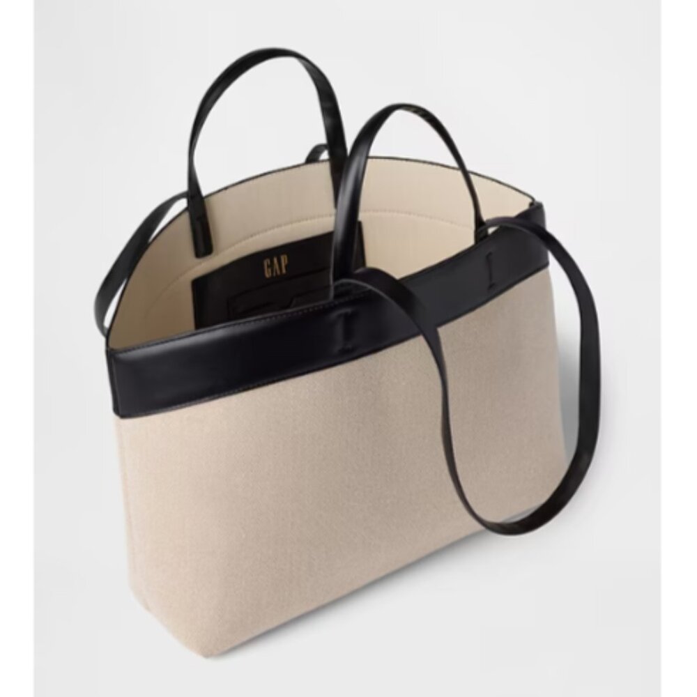 GAP, Studded East-West Canvas Tote Bag, Black Vegan Leather Trim, NWT - Picture 14 of 14